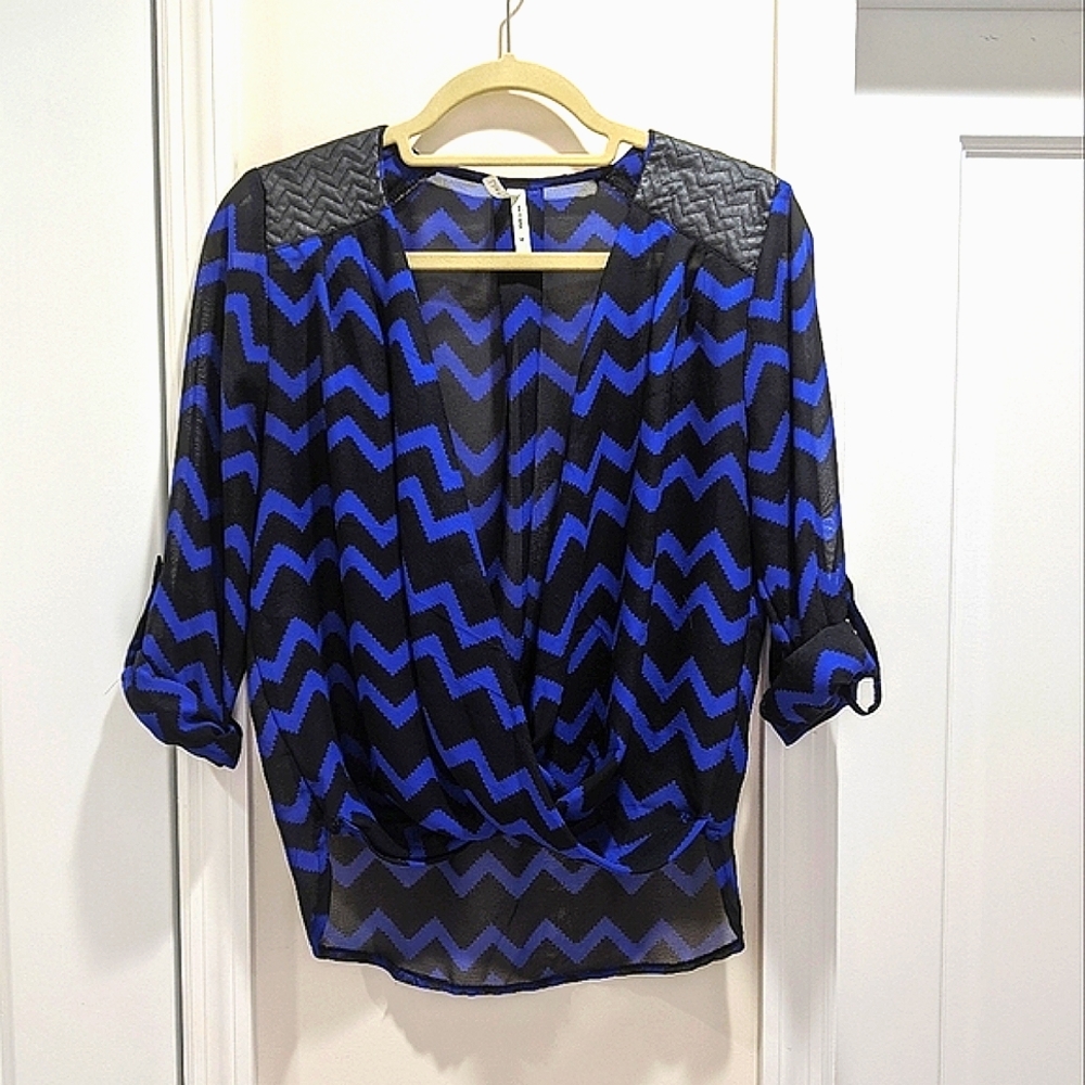 Live 4 Truth Padded Shoulder Faux-Wrap Blouse
